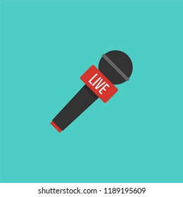 Microphone illustration in flat style. Symbol breaking news on TV. Vector
