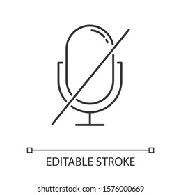 Microphone installation linear icon. Sound recorder connected. Successful connection. Voice control. Thin line illustration. Contour symbol. Vector isolated outline drawing. Editable stroke