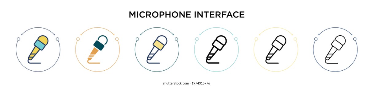 Microphone interface icon in filled, thin line, outline and stroke style. Vector illustration of two colored and black microphone interface vector icons designs can be used for mobile, ui, web