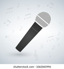 Microphone isolated on white background with notes. vector illustration.