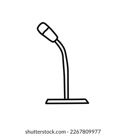 Microphone isolated on white background. Musical item for singing, performances, karaoke. Vector hand-drawn illustration in doodle style. Perfect for cards, decorations, logo.