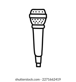 Mikrofon einzeln auf weißem Hintergrund. Musikstück zum Singen, Aufführungen, Karaoke. Vektorhandgezeichnete Illustration im Doodle-Stil. Ideal für Karten, Dekorationen, Logo.