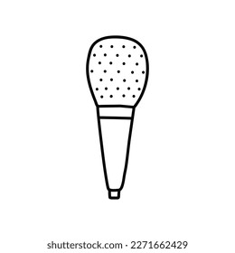 Microphone isolated on white background. Musical item for singing, performances, karaoke. Vector hand-drawn illustration in doodle style. Perfect for cards, decorations, logo.