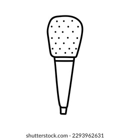 Microphone isolated on white background. Musical item for singing, performances, karaoke. Vector hand-drawn illustration in doodle style. Perfect for cards, decorations, logo.