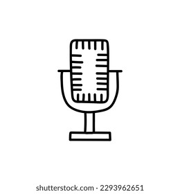 Micrófono aislado de fondo blanco. Artículo musical para cantar, actuaciones, karaoke. Ilustración de vectores dibujada a mano en estilo doodle. Perfecto para tarjetas, decoraciones, logotipo.