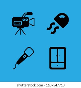 microphone, jellyfish, video camera and closet icons vector in sample icon set for web and graphic design
