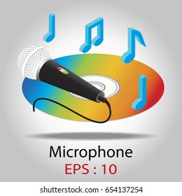 Microphone for Karaoke With CD and music notes vector Illustration on white background.
