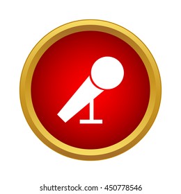 Microphone for karaoke icon in simple style in red circle. Music symbol