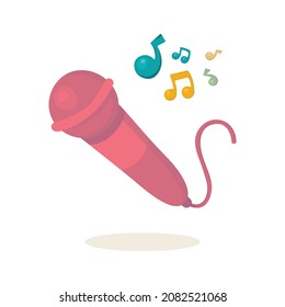 Microphone. Karaoke and singing concept. Microphone abstract drawing. Cartoon style, hand drawn vector illustration. Part of set.