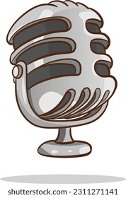 Microphone. Karaoke and singing concept. Microphone abstract drawing. Cartoon style, hand drawn vector illustration.