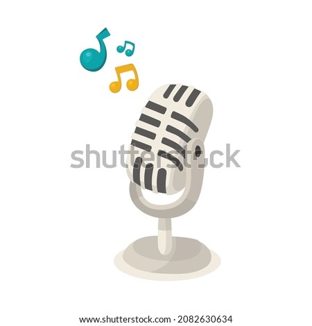 Microphone. Karaoke and singing concept. Microphone abstract drawing. Cartoon style, hand drawn vector illustration. Part of set.