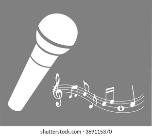  Microphone karaoke symbol with music melody notes icons on gray background vector illustration 