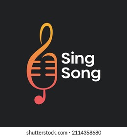 Icono de nota de música de clave de micrófono diseño de logotipo creativo Premium