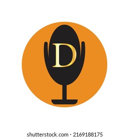 Microphone Latter  D Logo Icon. Sound Recording Studio. Space Recorder Items. Potcast Logo Vector Illustration

