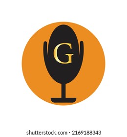 Microphone Latter  G Logo Icon. Sound Recording Studio. Space Recorder Items. Potcast Logo Vector Illustration

