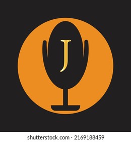 Microphone latter J  logo icon. sound recording studio. space recorder items. potcast logo vector illustration

