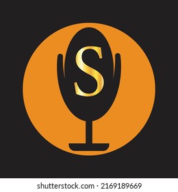 Microphone Latter S  Logo Icon. Sound Recording Studio. Space Recorder Items. Potcast Logo Vector Illustration

