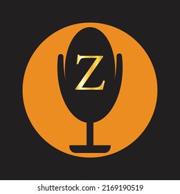 Microphone Latter Z  Logo Icon. Sound Recording Studio. Space Recorder Items. Potcast Logo Vector Illustration


