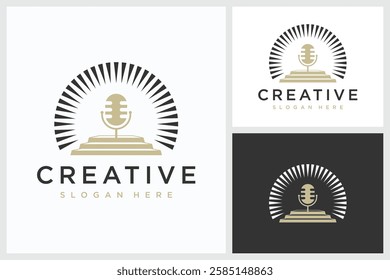 Microphone Leader Design Inspiration With Sun Shadow. Microphone Leader Vector Logo Design Template With Sun Shadow, Microphone Leader Logo Design Vector Illustration With Sun Shadow