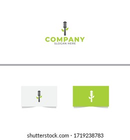 Microphone Leaf Logo Design Template