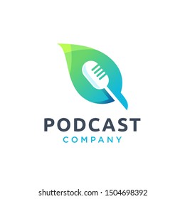 Microphone and Leaf Podcast Logo design