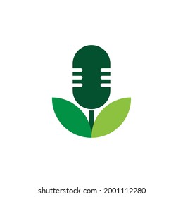 microphone and leaf for podcast logo design