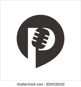 Microphone in letter P for podcast logo design.