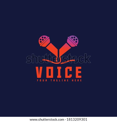 
microphone with the letter v logo template
