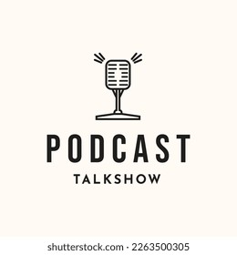 microphone line art logo vector minimalist illustration design, soundwave podcast symbol design