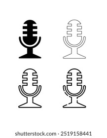 Microphone Line art and Silhouette Editable Stroke Different Variations. Media and entertainment industry and sound recording devices concept vector art