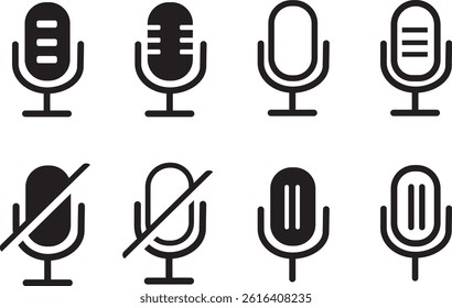 Microphone line icon. Audio microphone on and mute icon set. simple flat sign icon vector illustration symbol
