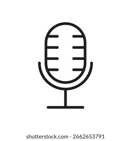 Icono de línea de micrófono. Audio, señal de sonido. Símbolo de registro. Ilustración vectorial. Diseño plano. Trazo editable. Aislado en un fondo blanco.