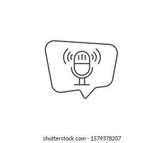 Microphone line icon. Chat bubble design. Music mic sign. Musical device symbol. Outline concept. Thin line microphone icon. Vector