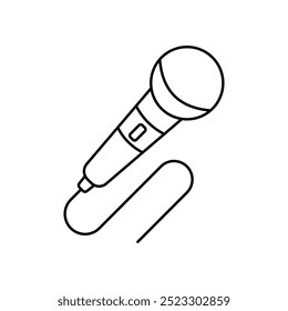 Design de ícone de linha de microfone em fundo branco com traço editável