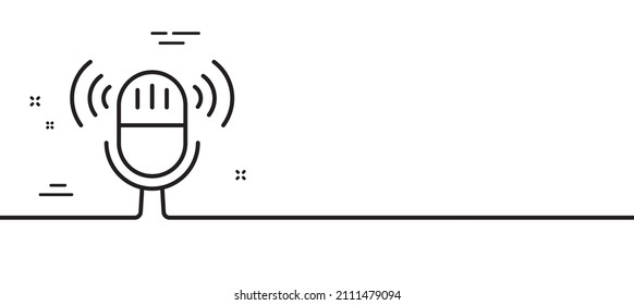 Symbol der Mikrofonlinie. Musikzeichen. Symbol für musikalische Geräte. Minimaler Hintergrund der Illustration. Mikrofon-Zeilensymbanner mit Mustern. White Web Template Konzept. Vektorgrafik