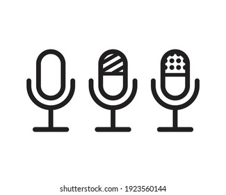 Icono de línea de micrófono aislado en fondo blanco. Icono de podcast, grabación de voz. Vector de micrófono retro