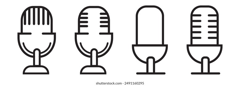 Microphone line icon set isolated on white background. Podcast icon, voice recording. Retro microphone-vector