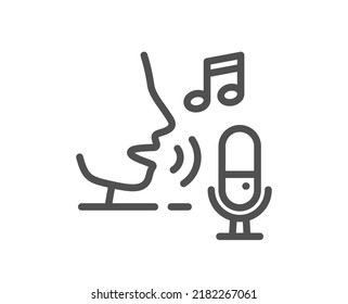 Microphone line icon. Studio mic sign. Voice record device symbol. Quality design element. Linear style microphone icon. Editable stroke. Vector