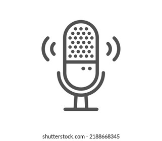 Microphone line icon. Studio mic sign. Voice record device symbol. Quality design element. Linear style microphone icon. Editable stroke. Vector