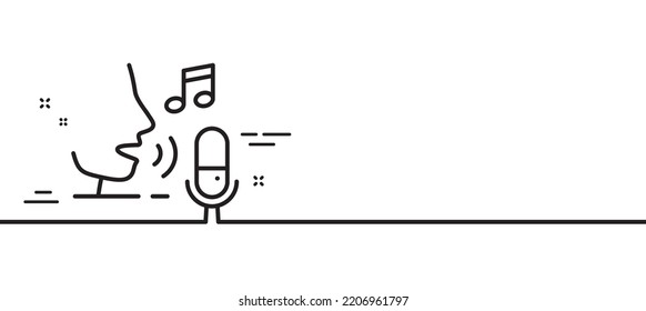 Microphone line icon. Studio mic sign. Voice record device symbol. Minimal line illustration background. Microphone line icon pattern banner. White web template concept. Vector