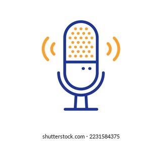 Icono de línea de micrófono. Señal de micrófono de estudio. Símbolo del dispositivo de registro de voz. Concepto colorido del contorno de línea delgada. Icono de micrófono de estilo lineal. Trazo editable. Vector