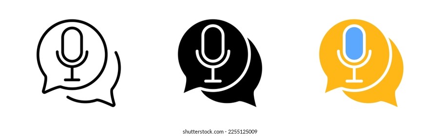 Microphone line icon. Track, mike, mouthpiece, transmitter, voice recorder, sound track, song, voice message. Speech concept. Vector icon in line, black and colorful style on white background