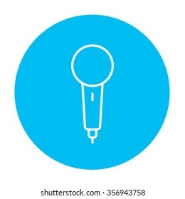 Microphone line icon for web, mobile and infographics. Vector white icon on the light blue circle isolated on white background.