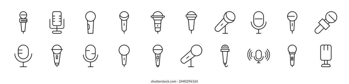 Microphone Line Icons collection. Editable stroke. Simple linear illustration for web sites, newspapers, articles book
