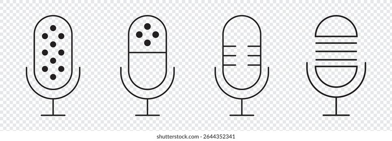 Microphone line icons set. Stroke vector elements for trendy design. Simple pictograms for mobile concept and web apps. Vector line icons isolated on a white background.
