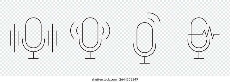 Microphone line icons set. Stroke vector elements for trendy design. Simple pictograms for mobile concept and web apps. Vector line icons isolated on a white background.