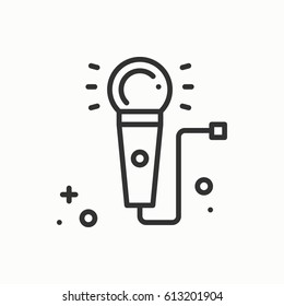 Microphone line outline icon. Voice record, karaoke, interview, audio sign. Vector simple linear design. Illustration. Flat symbols. Thin element