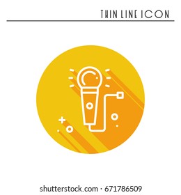 Microphone line outline icon. Voice record, karaoke, interview, audio sign. Vector simple linear design. Illustration. Flat symbols. Thin element