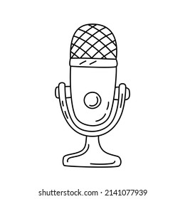 Microphone line sketch. Podcast or music item. Editable outline. Hand drawn black and white vector icon