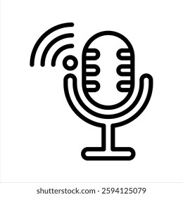 Microphone Line Vector Illustration On White Background.